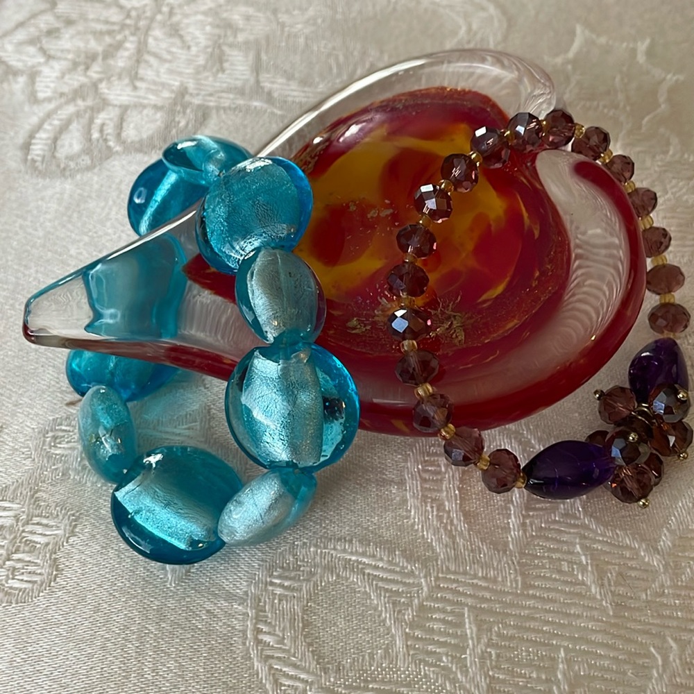 Beaded Stretch Bracelet Pair Blue and Purple